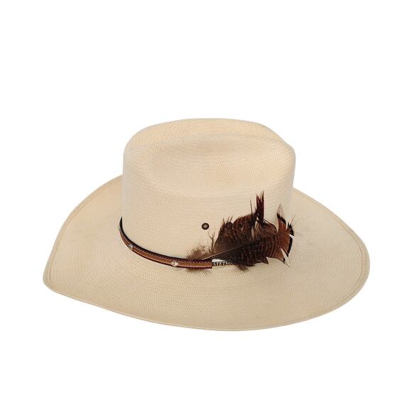 Stetson Round Oval 7 1/4 R Ivory Natural Feather Straw Cowboy Hat Brim 4 10X - Picture 1 of 11